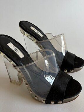 VINTAGE PRADA 2010 RUNWAY CLEAR STUDDED HEELS